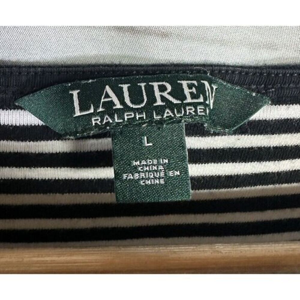Ralph Lauren Black White Stripe Short Sleeve Button Accent T-shirt Large Women's - Picture 4 of 7